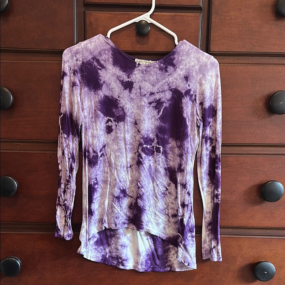 Asymmetrical Purple and White Long Sleeve T-Shirt